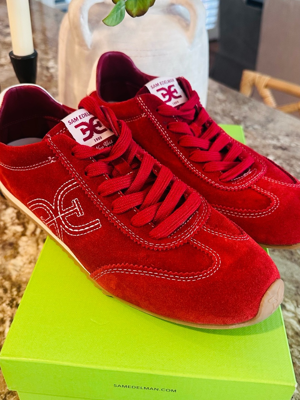 Sam Edelman Red Suede Women's Athletic Sneakers 🍒